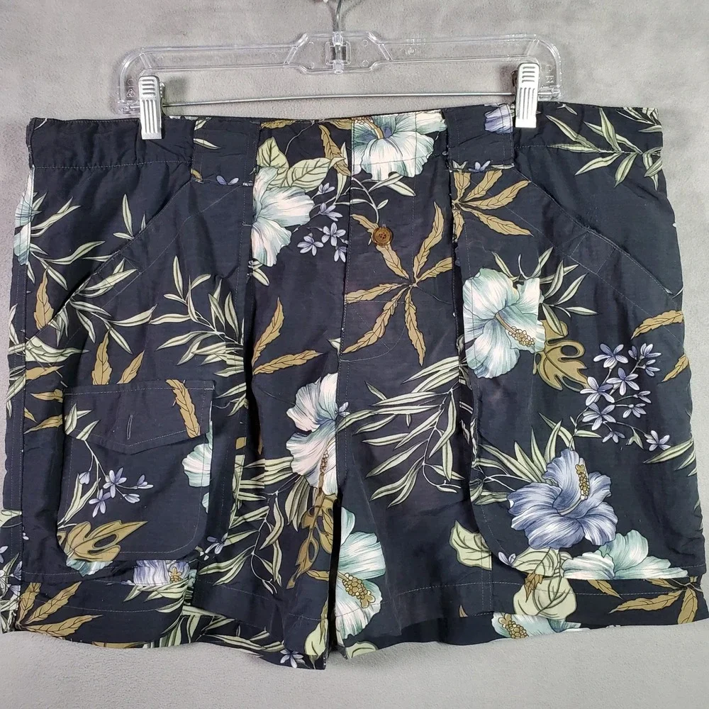 Tommy Bahama Swim Trunks Mens M Navy Floral Tropical Beach Vacation Retro Hawaii